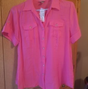 *NWT* Roz and Ali Pink Collared Button Blouse
